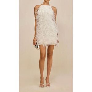 NWT Cult Gaia Shannon Real Ostrich Feather A-Line Off White Mini Dress Women's L